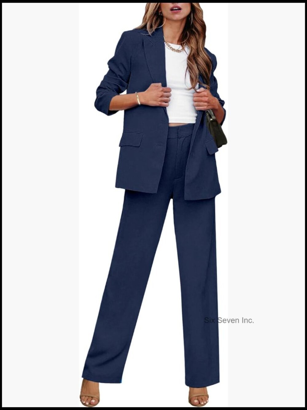 2 Piece Blazer & Wide Leg Pantsuit Set Business Casual